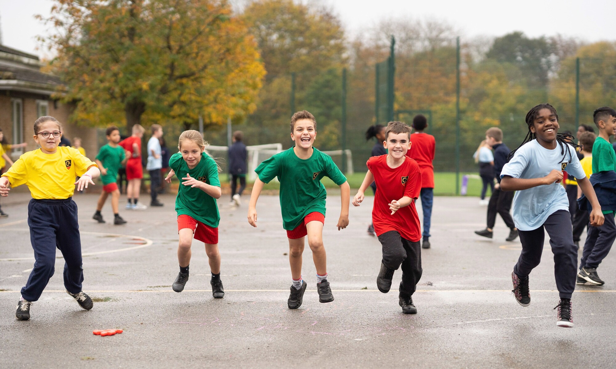 Students racing each other during lunch time