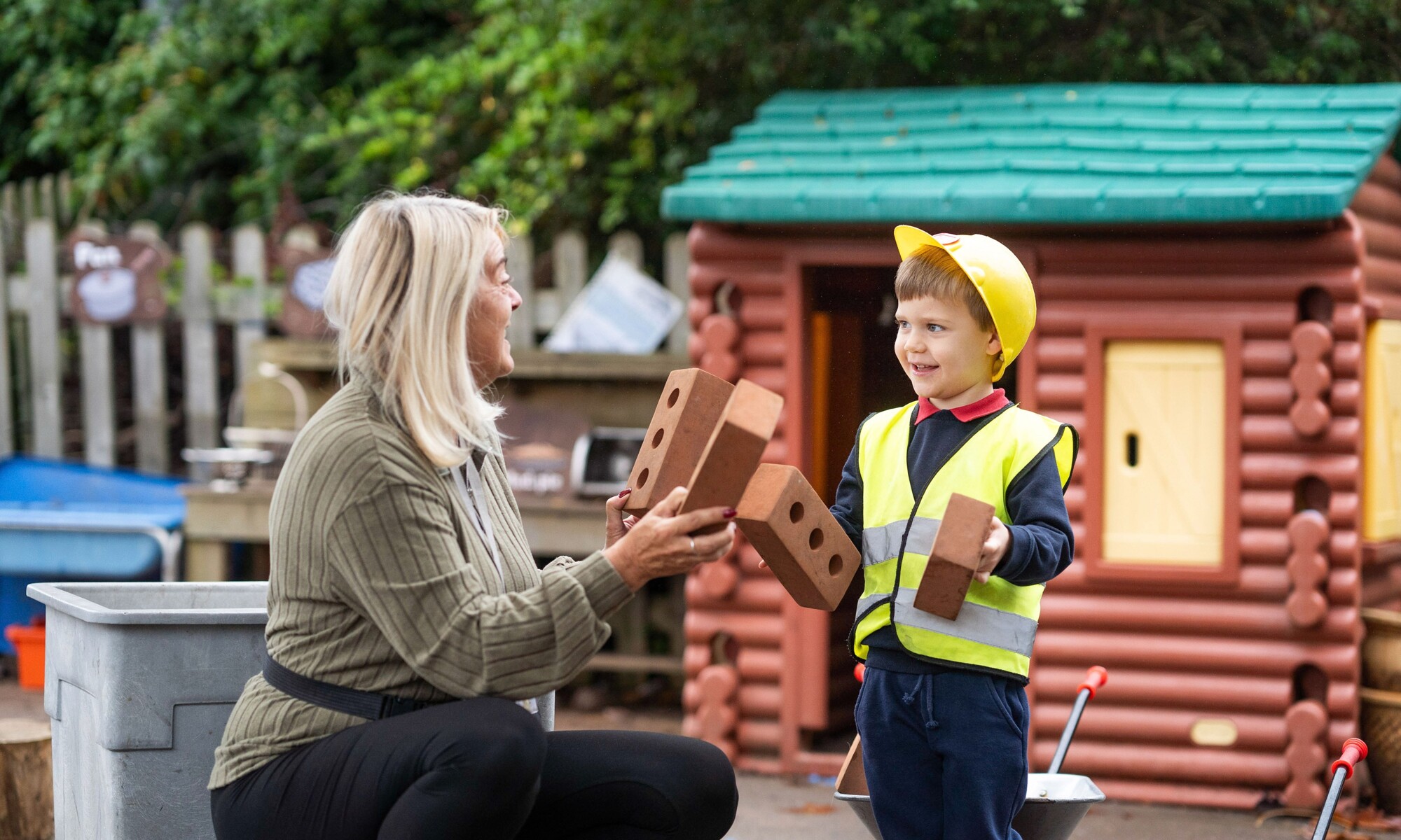 Young Student playing with foam bricks