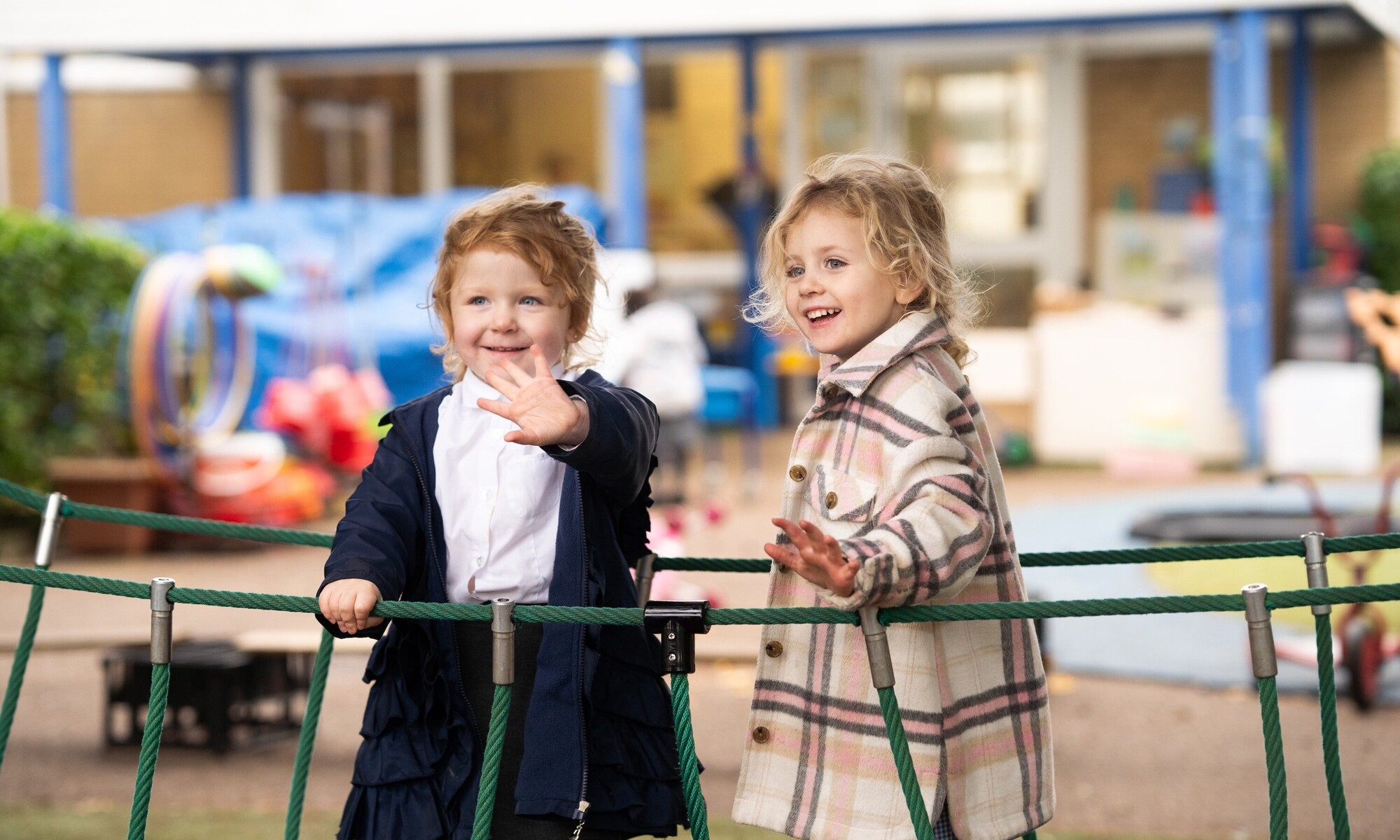 Students crossing the bridge and weaving