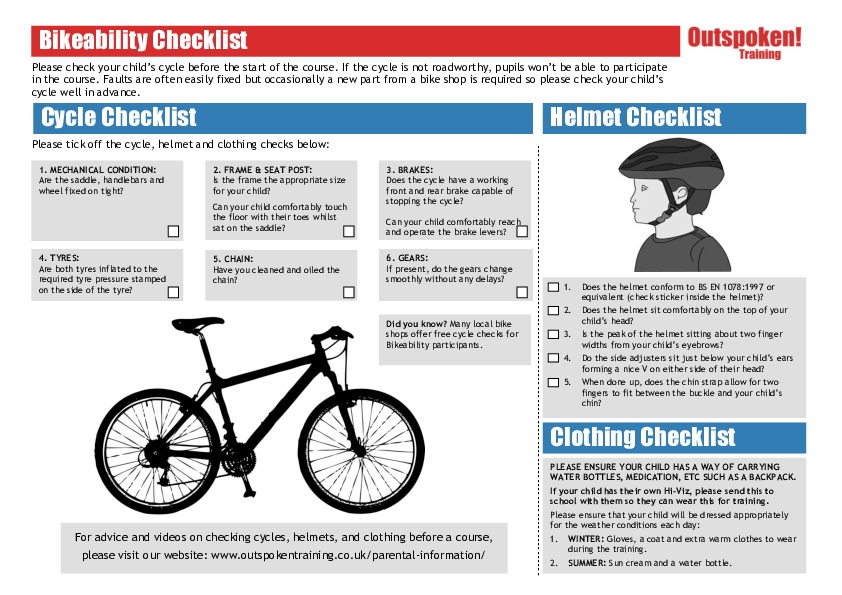 Childrens bikeability checklist mar 22