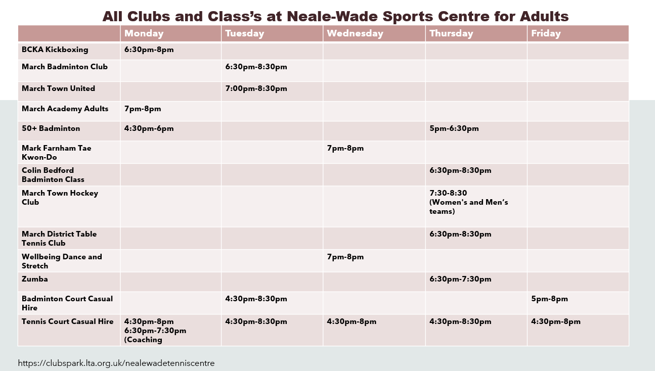 Clubs and classes adults