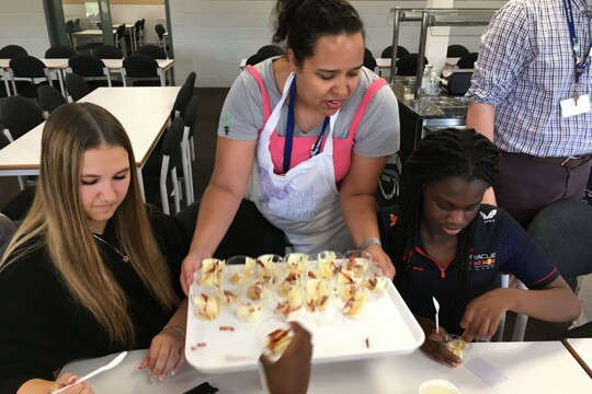Enrichment: Students and Teacher tasting foods they made during Enrichment activities