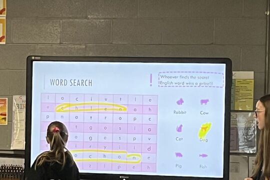 BWA students teach a French lesson to primary school students