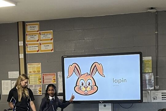 BWA students teach a French lesson to primary school students