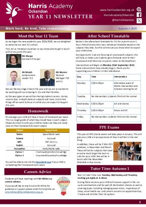 Yr 11 Newsletter Autumn Term 1, 2025