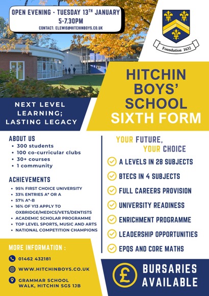 EXTERNAL AD HITCHIN BOYS' SCHOOL SIXTH FORM