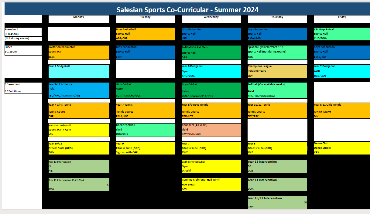 Salesian Sports Co Curricular Summer 2024