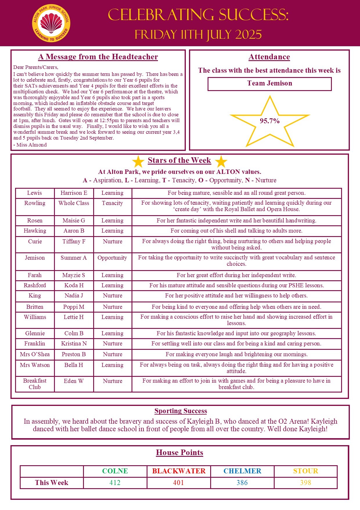 Celebrating success weekly news 11th july