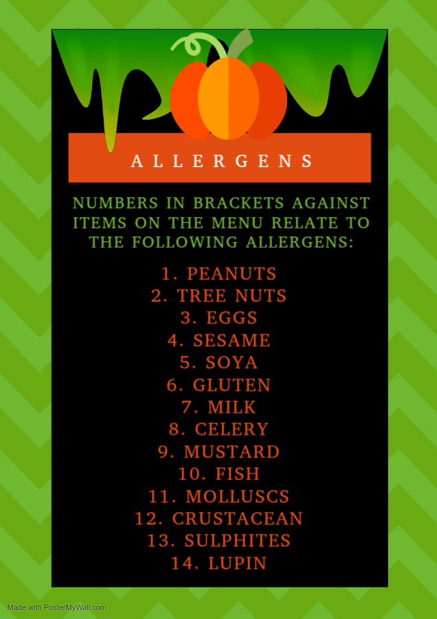 Halloween menu allergens